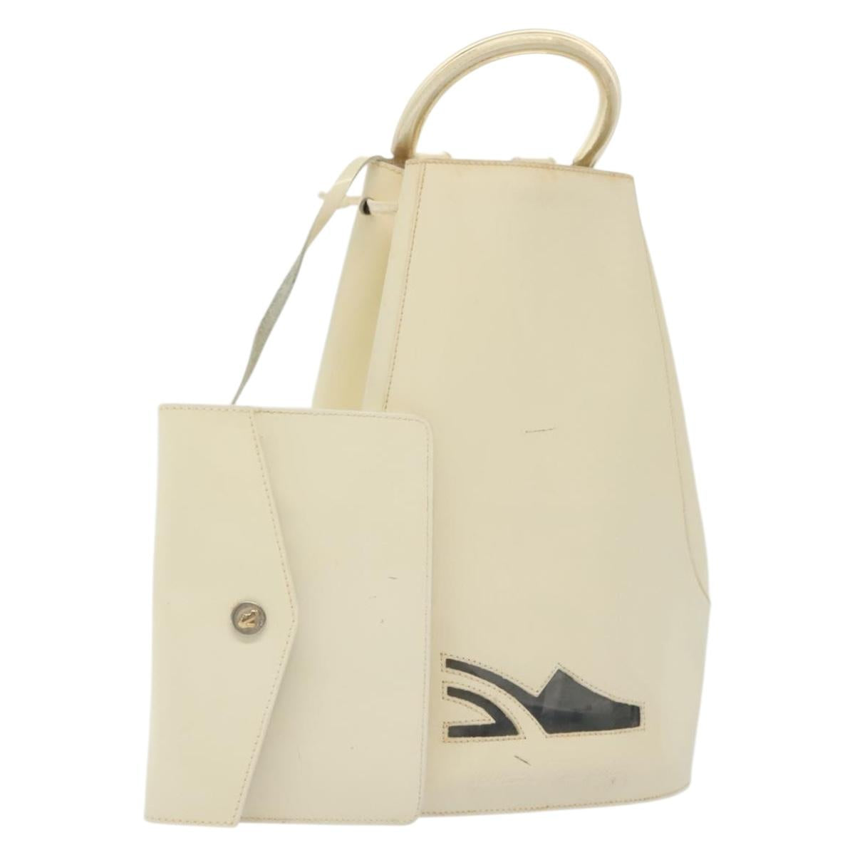 Salvatore Ferragamo Gancini Backpack Enamel White Gold Auth bs28923