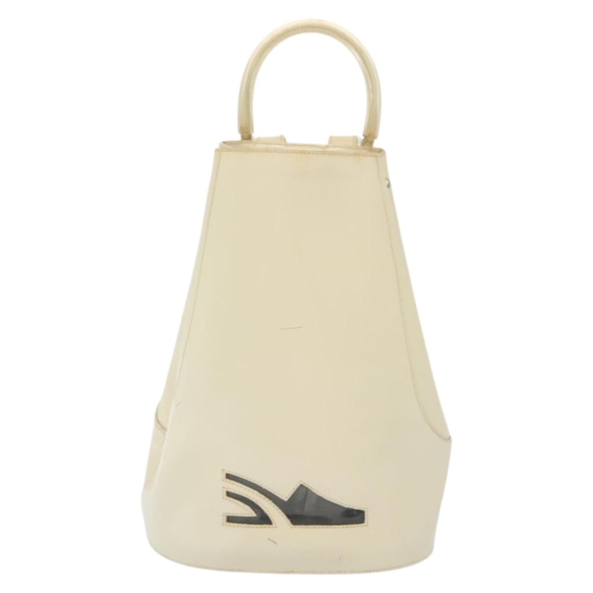 Salvatore Ferragamo Gancini Backpack Enamel White Gold Auth bs28923