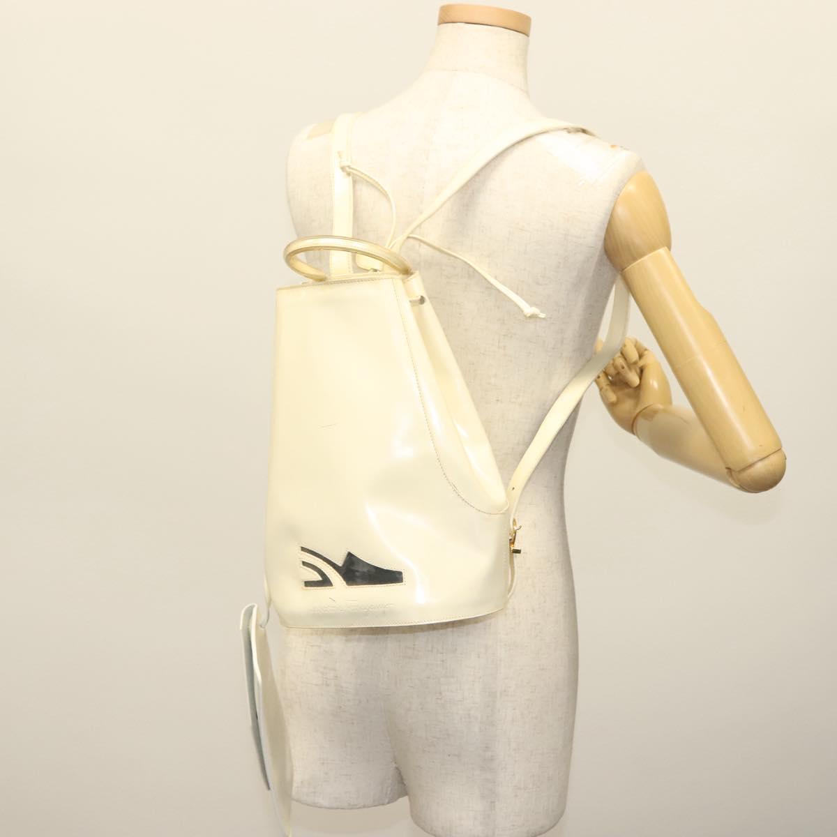 Salvatore Ferragamo Gancini Backpack Enamel White Gold Auth bs28923