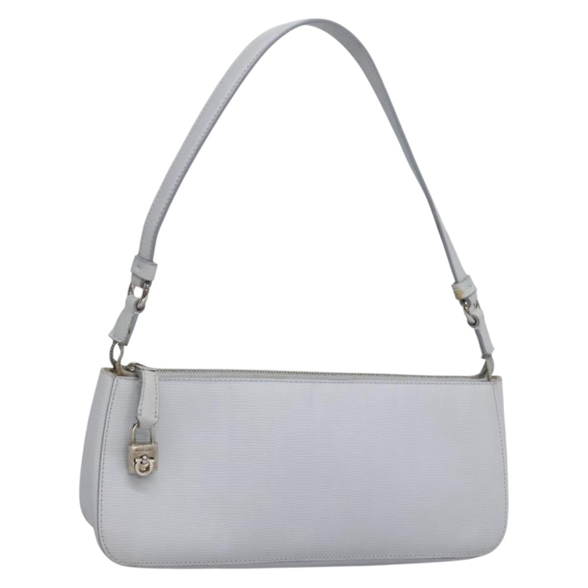 Salvatore Ferragamo Shoulder Bag Leather Light Blue Silver Auth bs28924