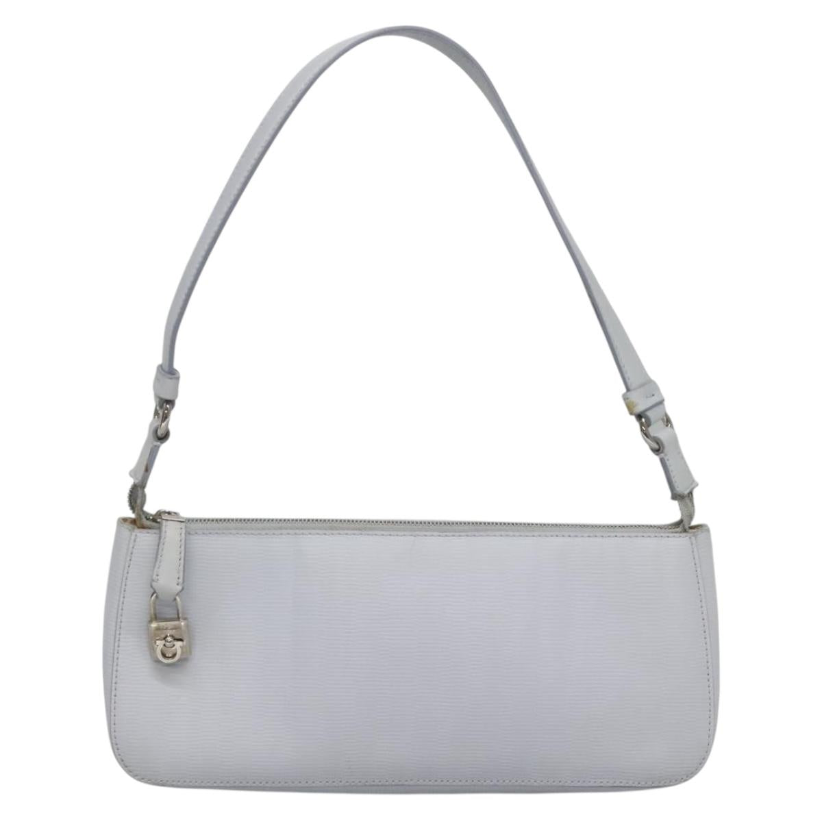 Salvatore Ferragamo Shoulder Bag Leather Light Blue Silver Auth bs28924