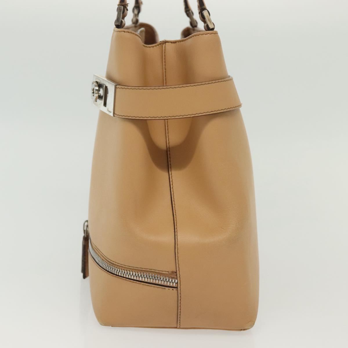 Salvatore Ferragamo Gancini Hand Bag Leather Brown gold Auth bs28925