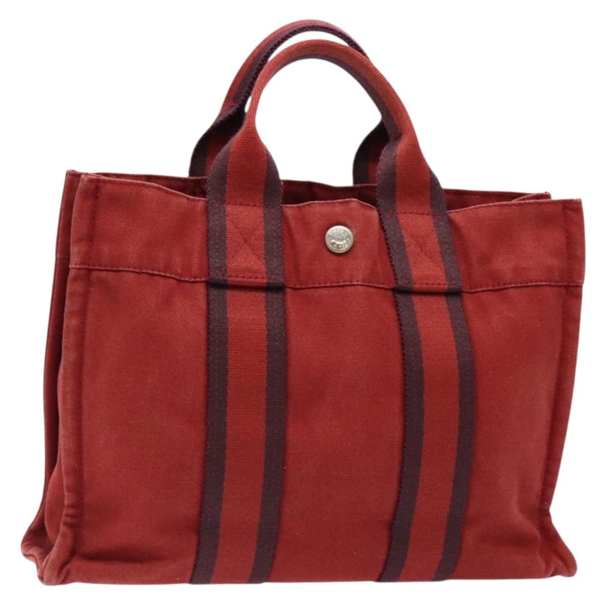 HERMES Fourre Tout PM Tote Bag Canvas Wine Red Auth bs28927