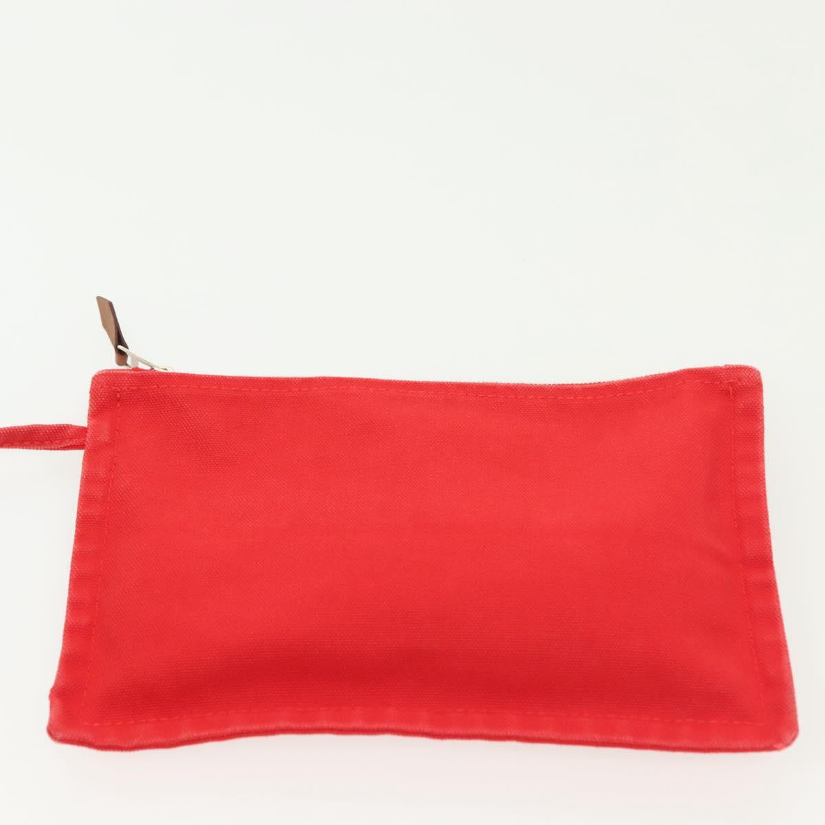 HERMES Panier Plage PM Tote Bag Canvas Beige Red Silver Auth bs28929