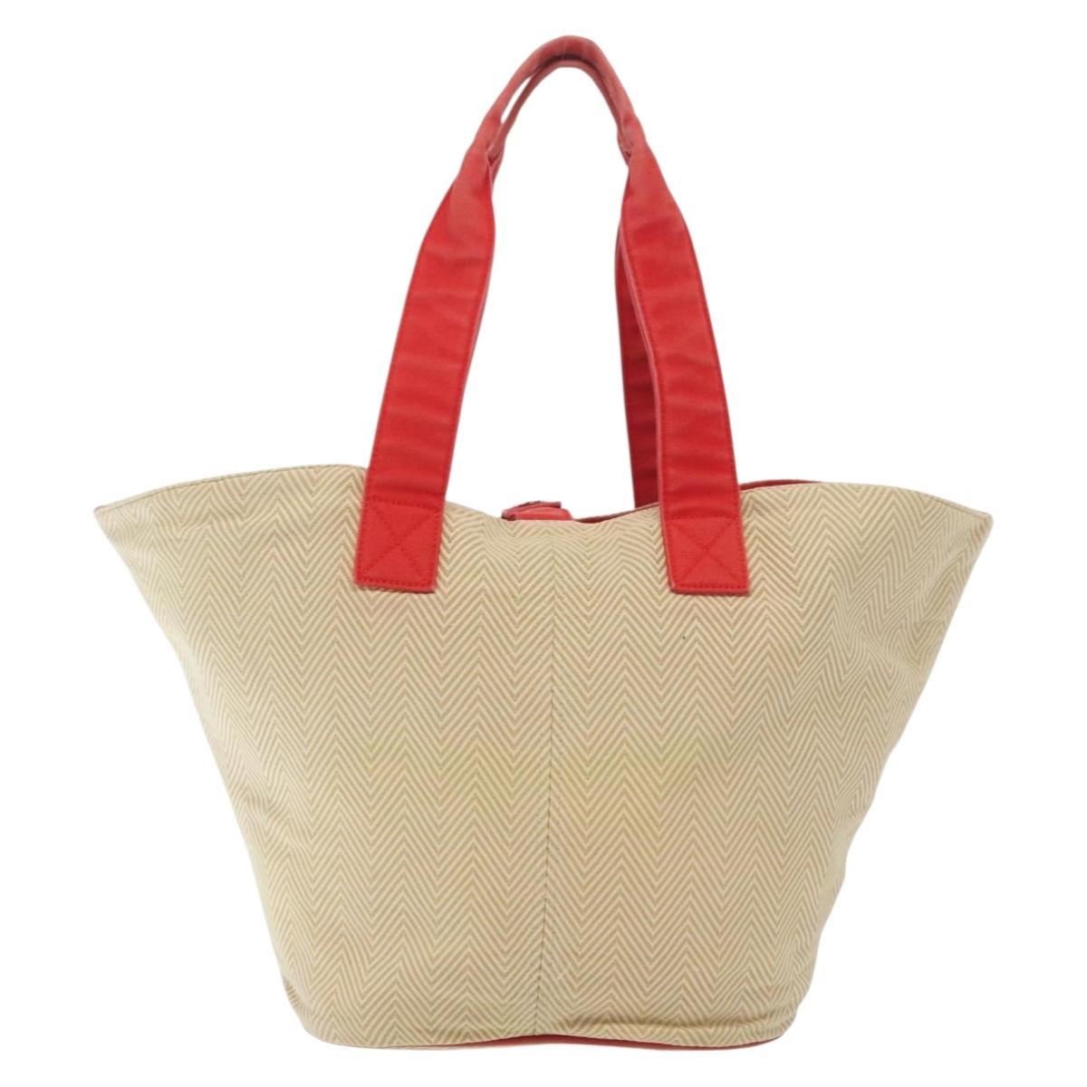 HERMES Panier Plage PM Tote Bag Canvas Beige Red Silver Auth bs28929
