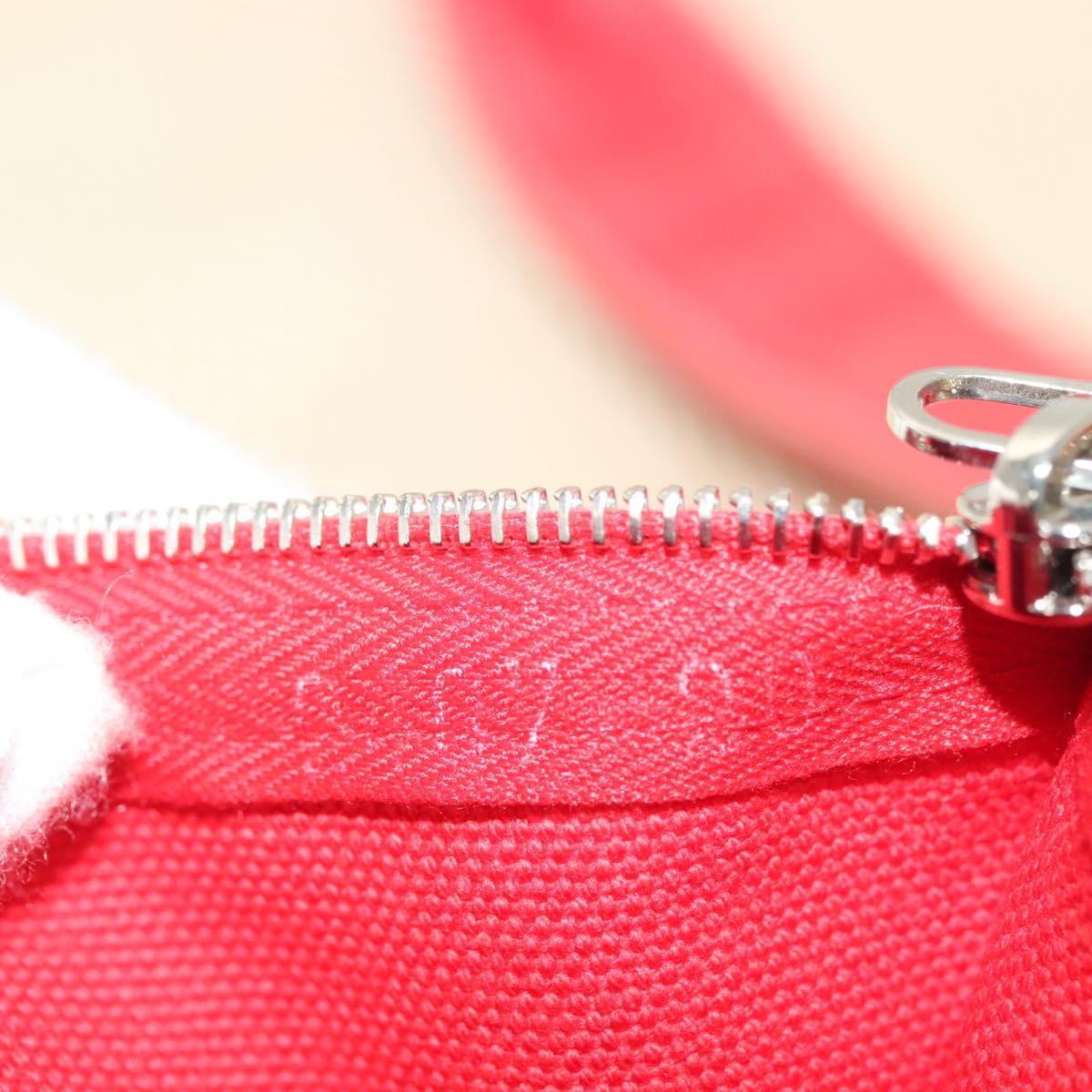 HERMES Panier Plage PM Tote Bag Canvas Beige Red Silver Auth bs28929