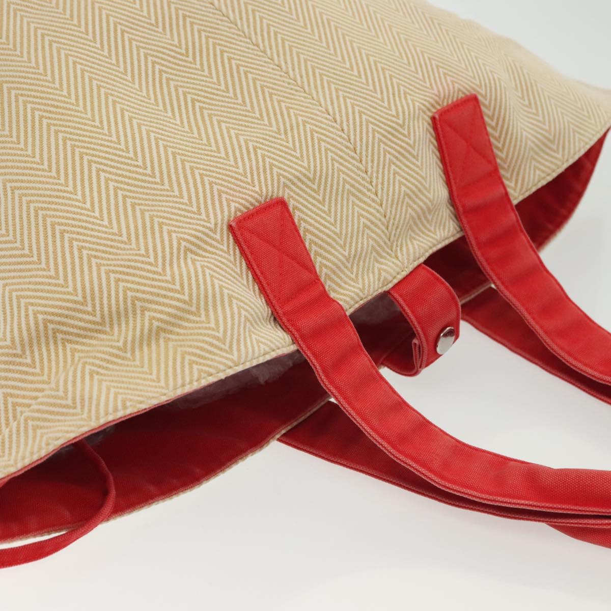HERMES Panier Plage PM Tote Bag Canvas Beige Red Silver Auth bs28929