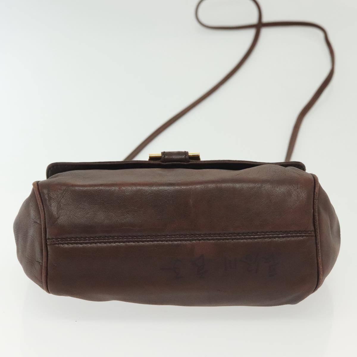 LOEWE Anagram Shoulder Bag Leather Brown Gold Auth bs28941