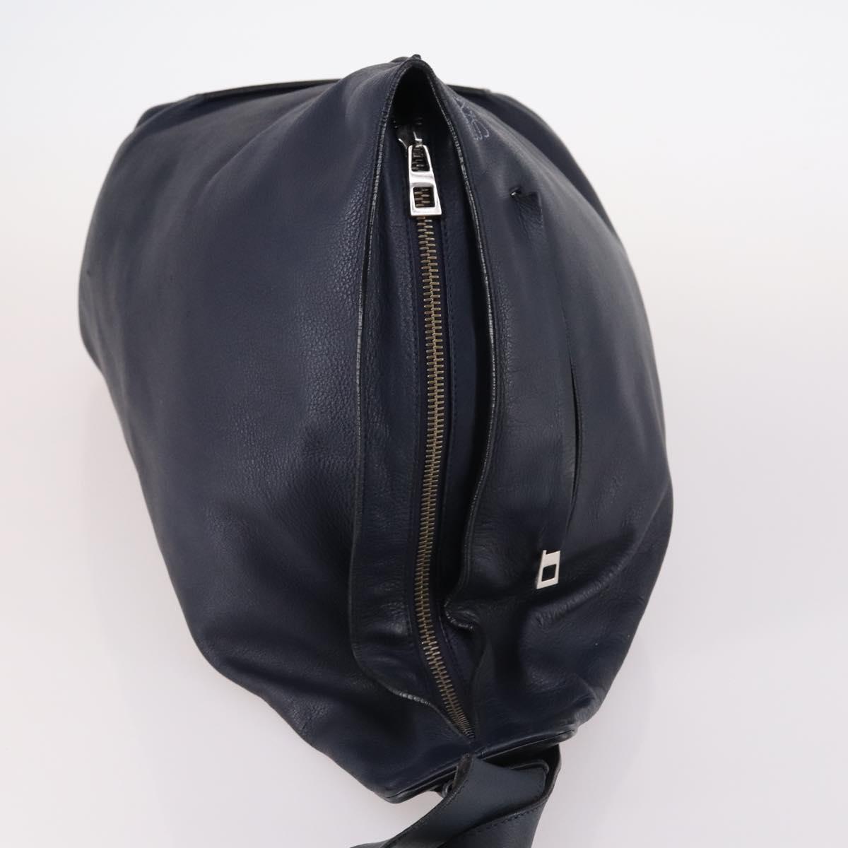 LOEWE Anagram Anton Backpack Leather Navy Silver Auth bs28942