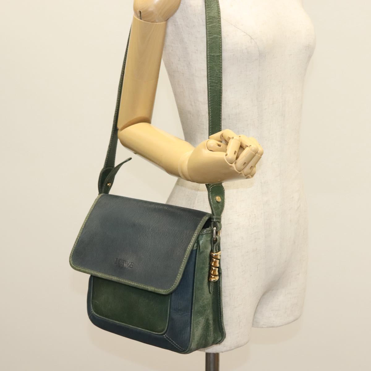 LOEWE Velazquez Shoulder Bag Leather Green Gold Auth bs28944