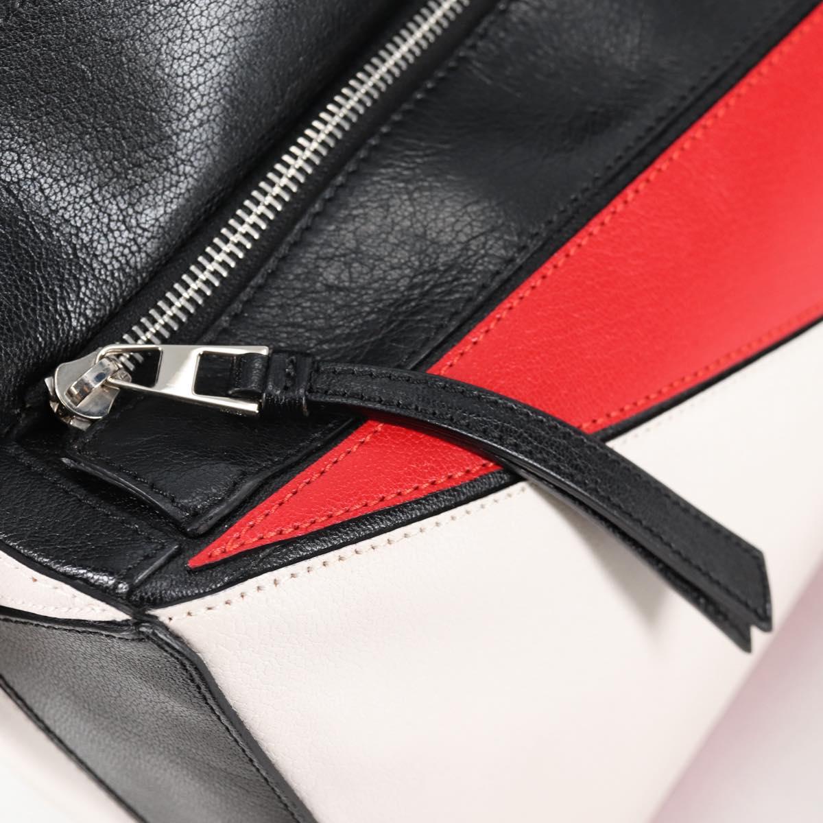 LOEWE Puzzle Hand Bag Leather 2way White Silver Auth bs28945