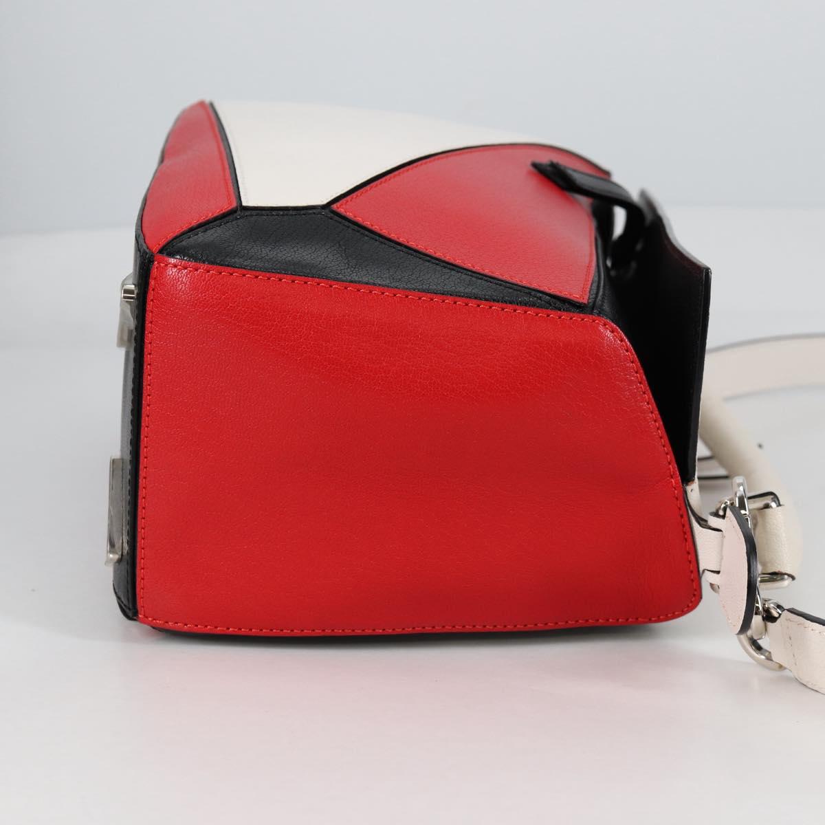 LOEWE Puzzle Hand Bag Leather 2way White Silver Auth bs28945