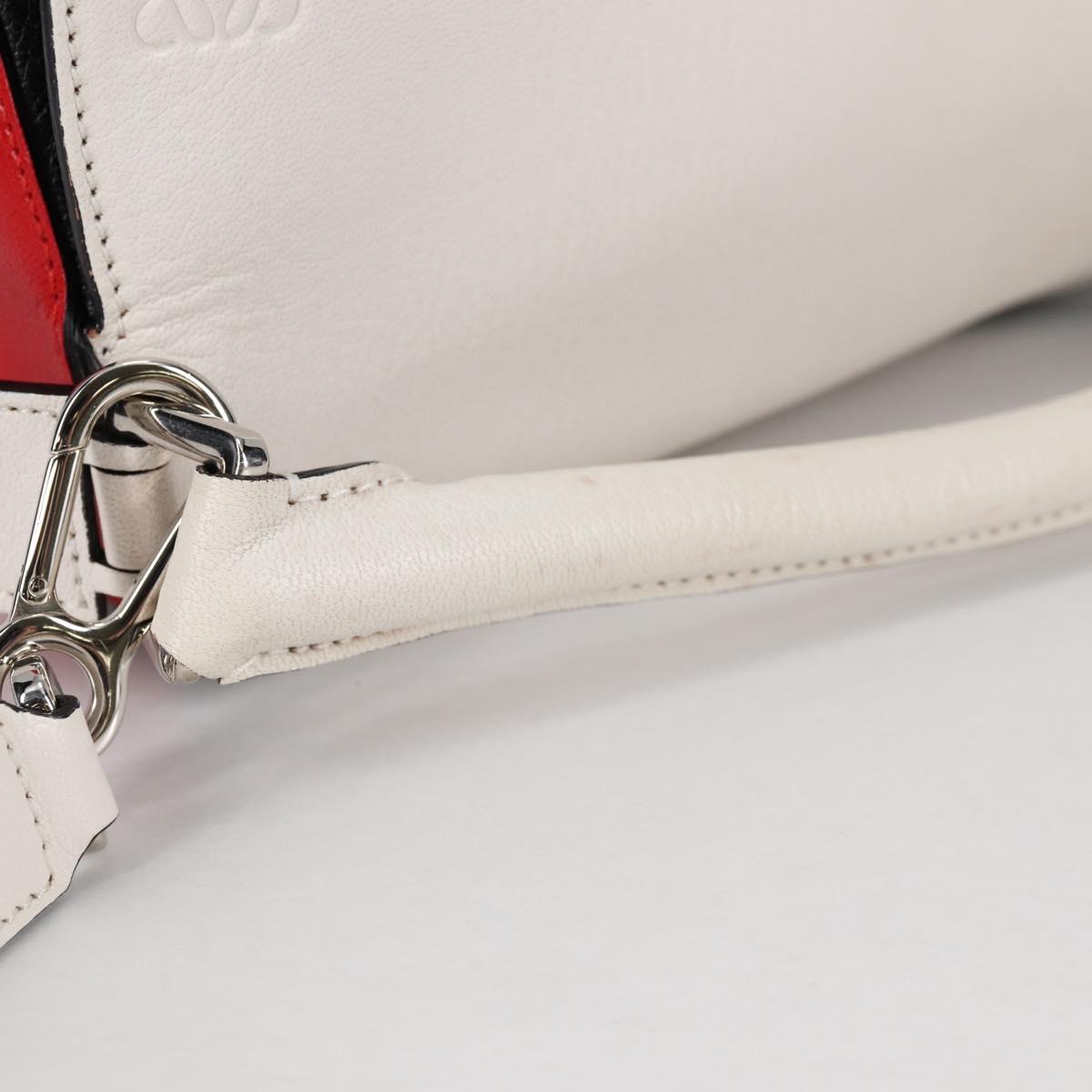 LOEWE Puzzle Hand Bag Leather 2way White Silver Auth bs28945