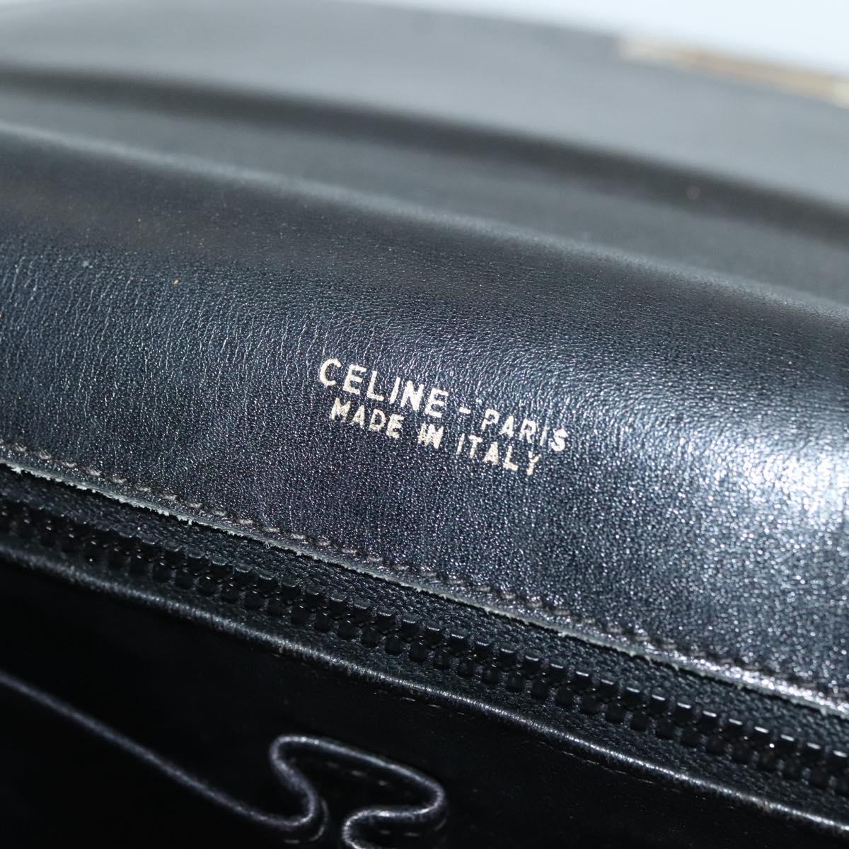 CELINE Shoulder Bag Leather Navy Gold Auth bs28958