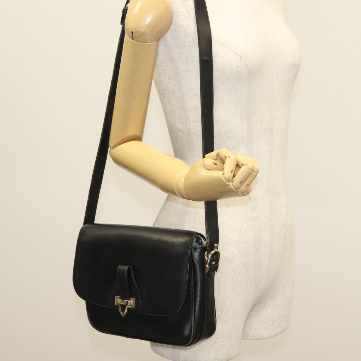 CELINE Shoulder Bag Leather Navy Gold Auth bs28958