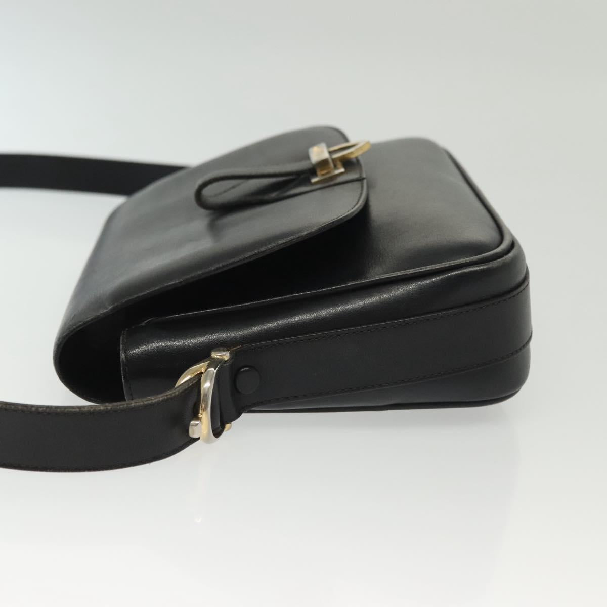 CELINE Shoulder Bag Leather Navy Gold Auth bs28958