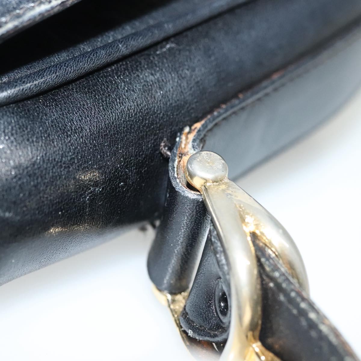 CELINE Shoulder Bag Leather Navy Gold Auth bs28958