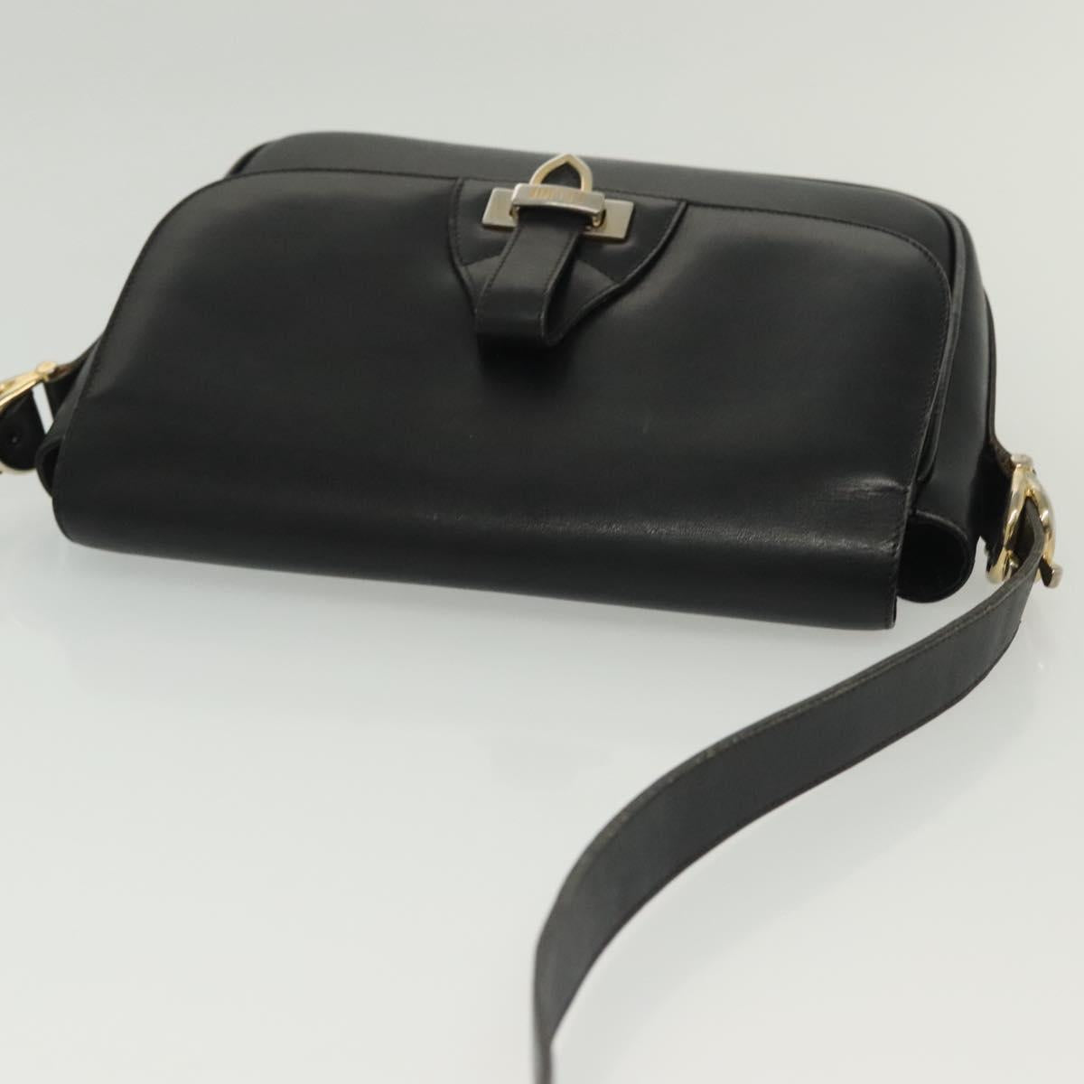 CELINE Shoulder Bag Leather Navy Gold Auth bs28958