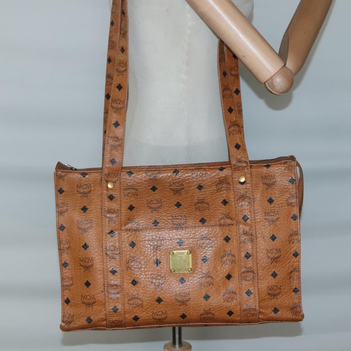 MCM Logogram Vicetos Tote Bag PVC Leather Brown Gold Auth bs28960