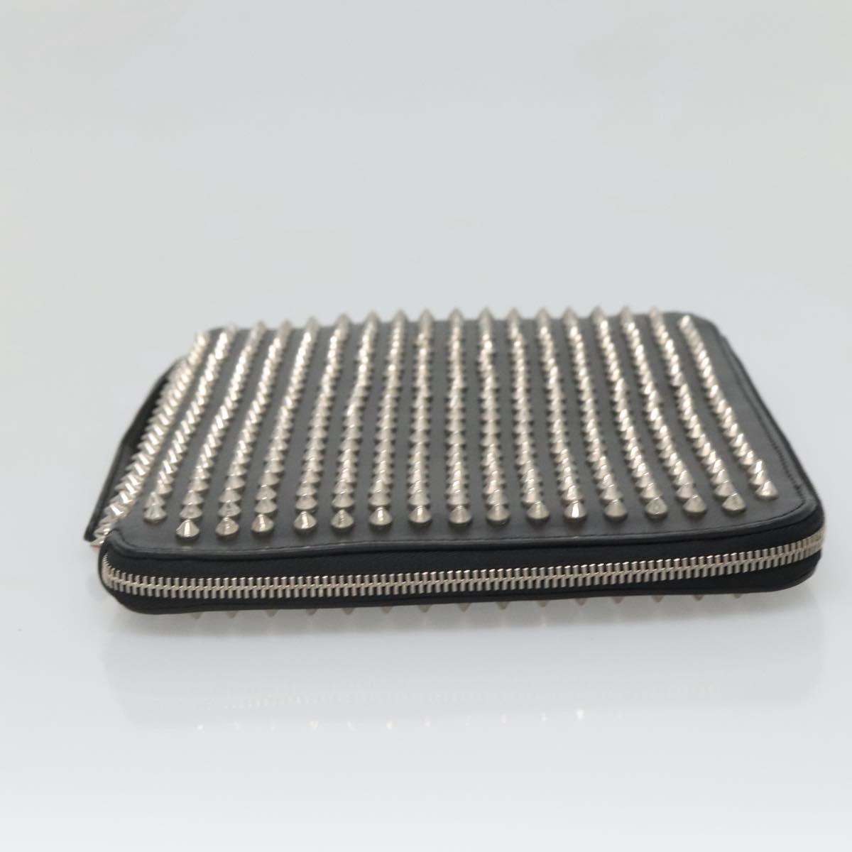 Christian Louboutin Studs Clutch Bag Leather Black Silver Auth bs28961