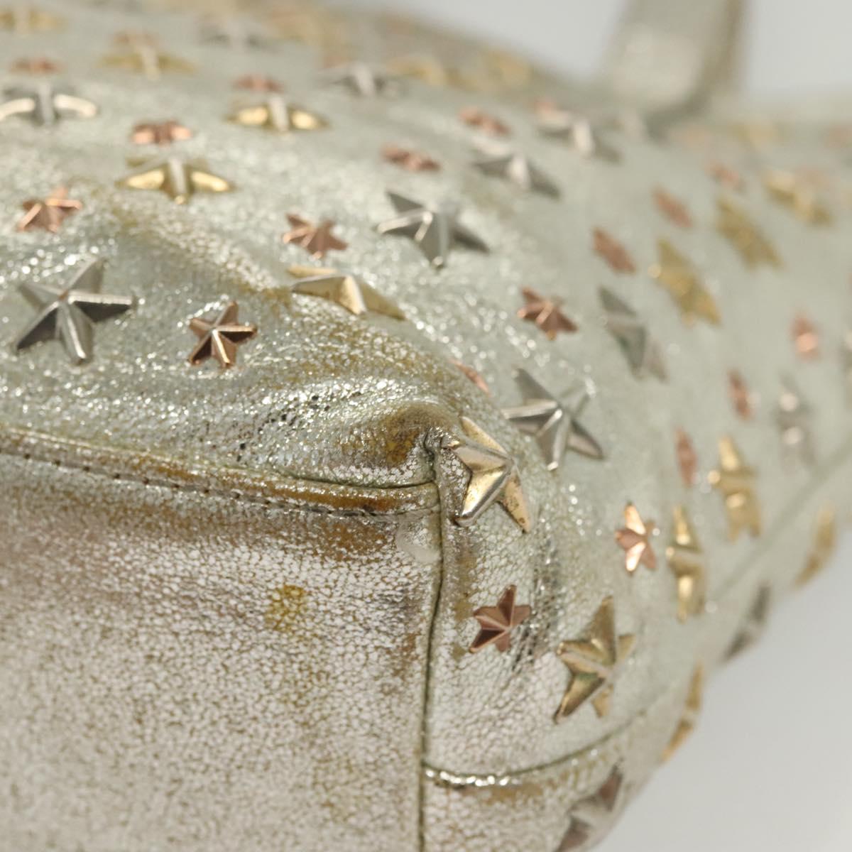 Jimmy Choo Studs Tote Bag Leather Champagne Gold Auth bs28966