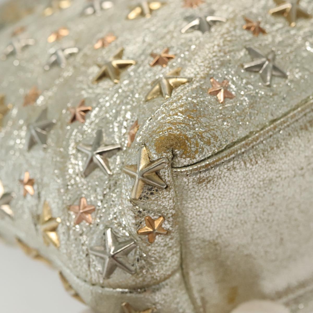 Jimmy Choo Studs Tote Bag Leather Champagne Gold Auth bs28966