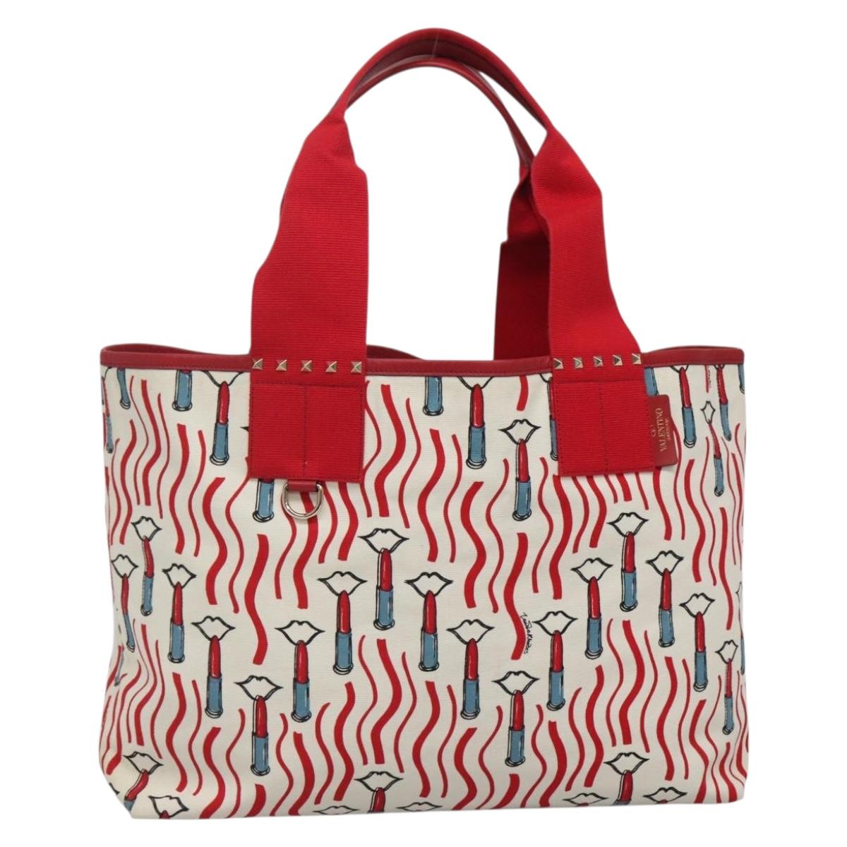 VALENTINO Tote Bag Canvas Red Auth bs28967