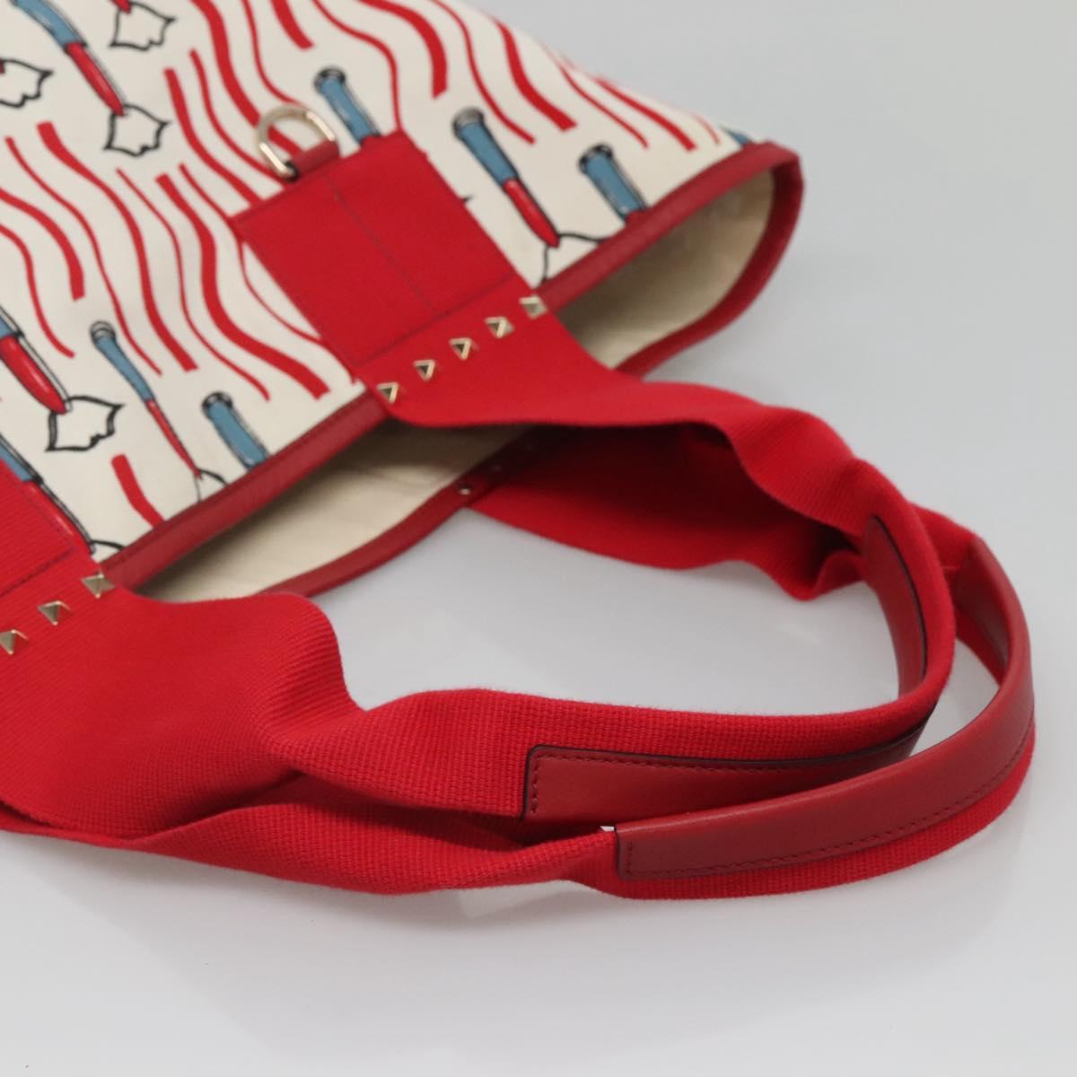 VALENTINO Tote Bag Canvas Red Auth bs28967