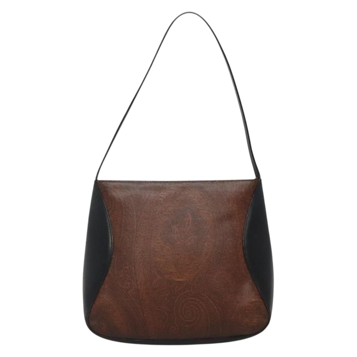 ETRO Paisley Shoulder Bag PVC Leather Brown Silver Auth bs28972