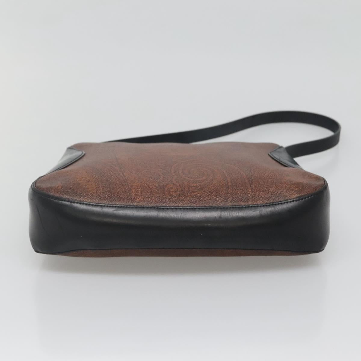 ETRO Paisley Shoulder Bag PVC Leather Brown Silver Auth bs28972