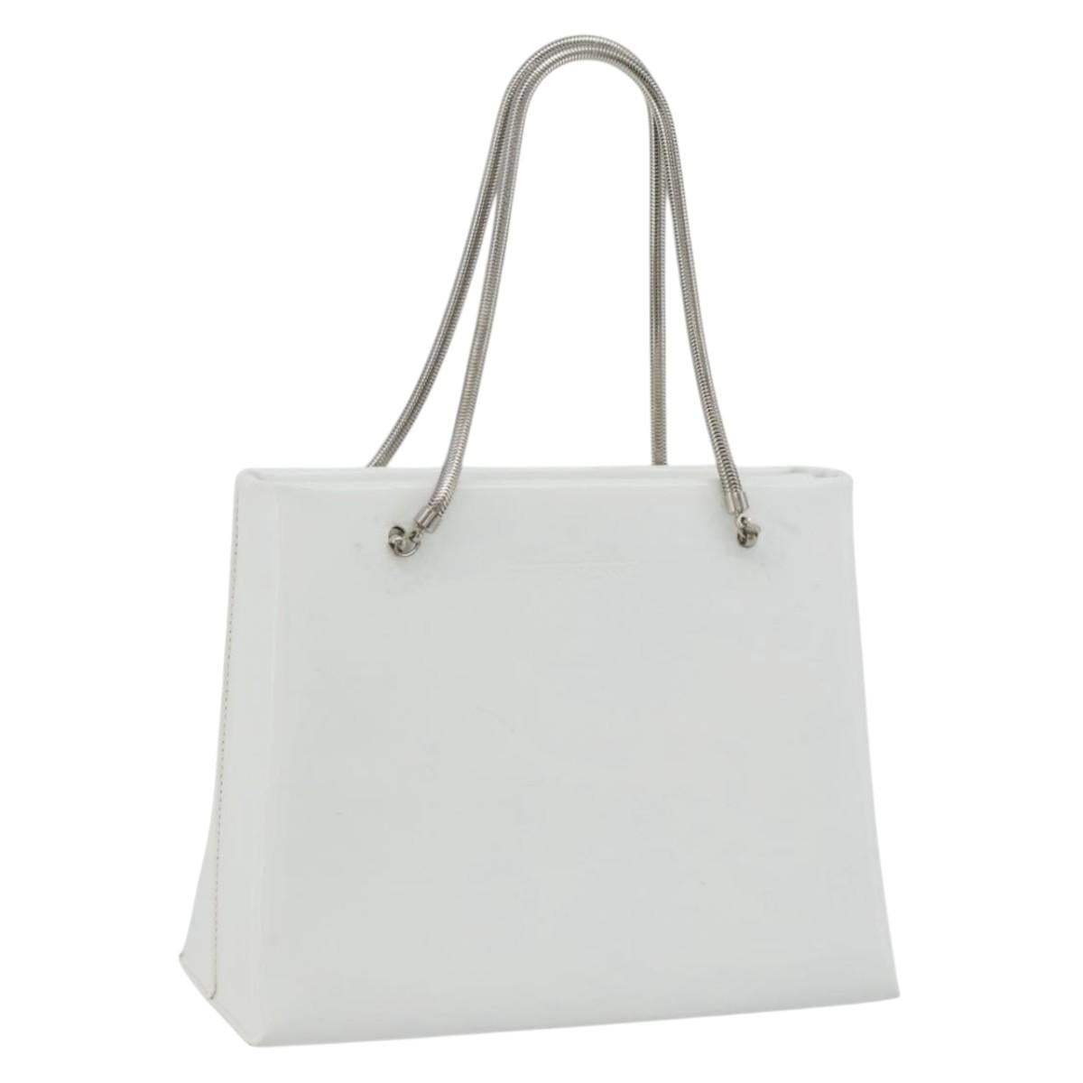 GIVENCHY Chain Shoulder Bag Leather White Silver Auth bs28975