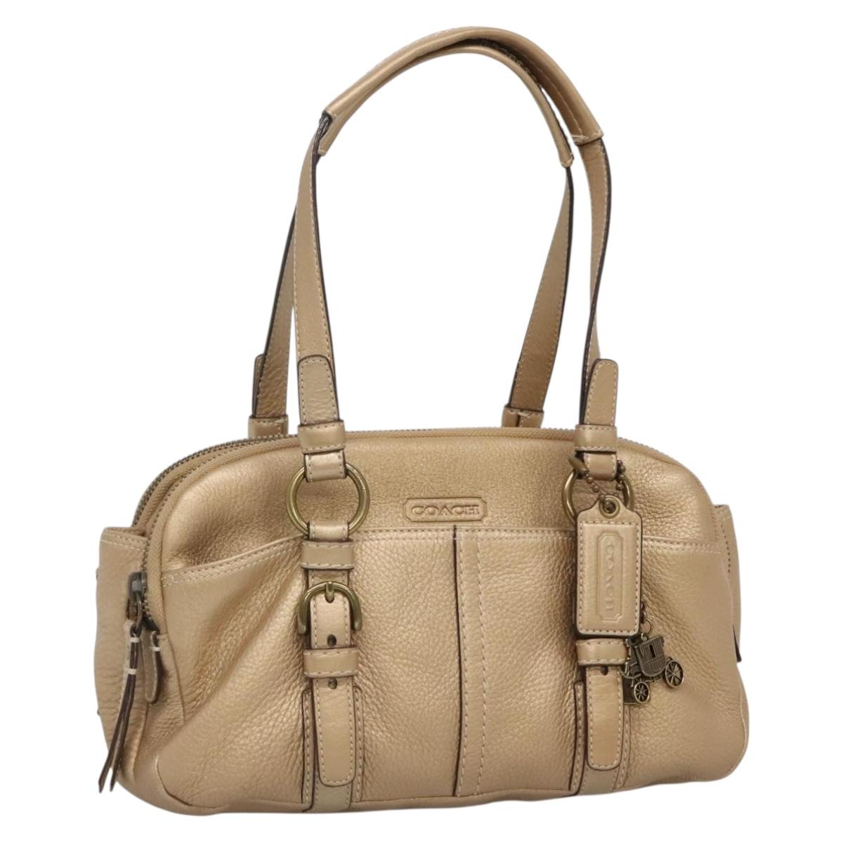 Coach Shoulder Bag Leather Gold Auth bs28981