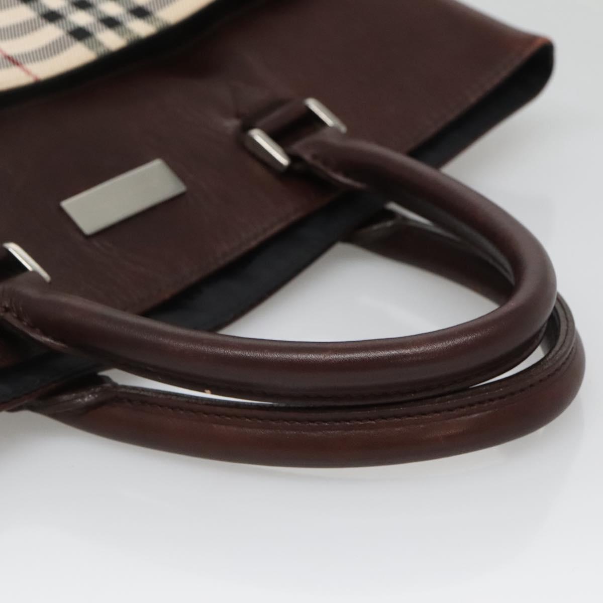 BURBERRY Nova Check Hand Bag Nylon Leather Beige Silver Auth bs28982