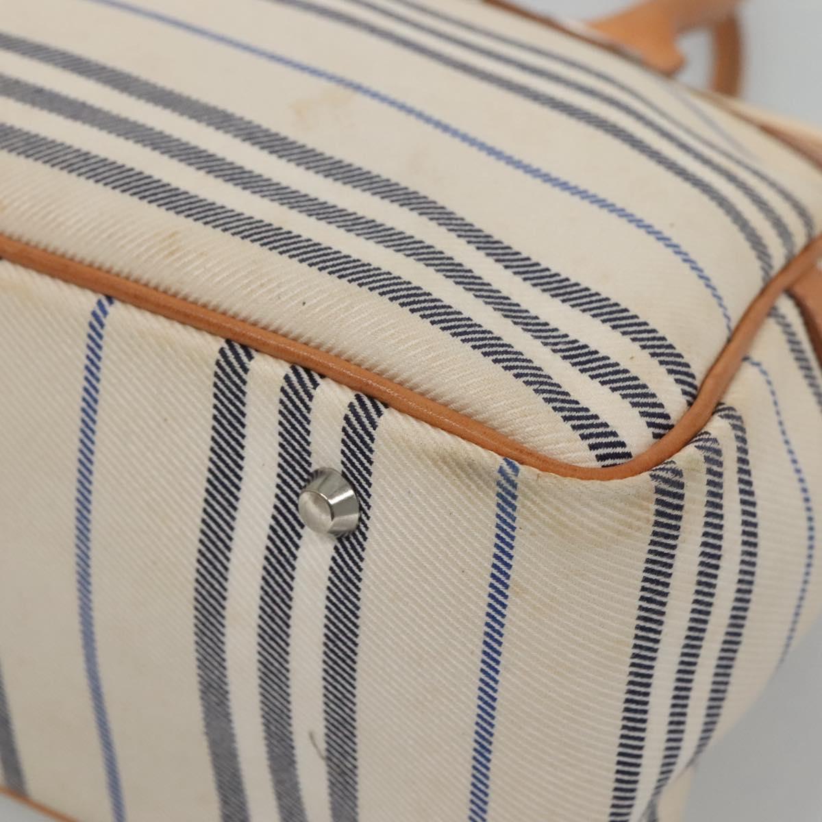 BURBERRY Hand Bag Canvas Leather White Silver Auth bs28984