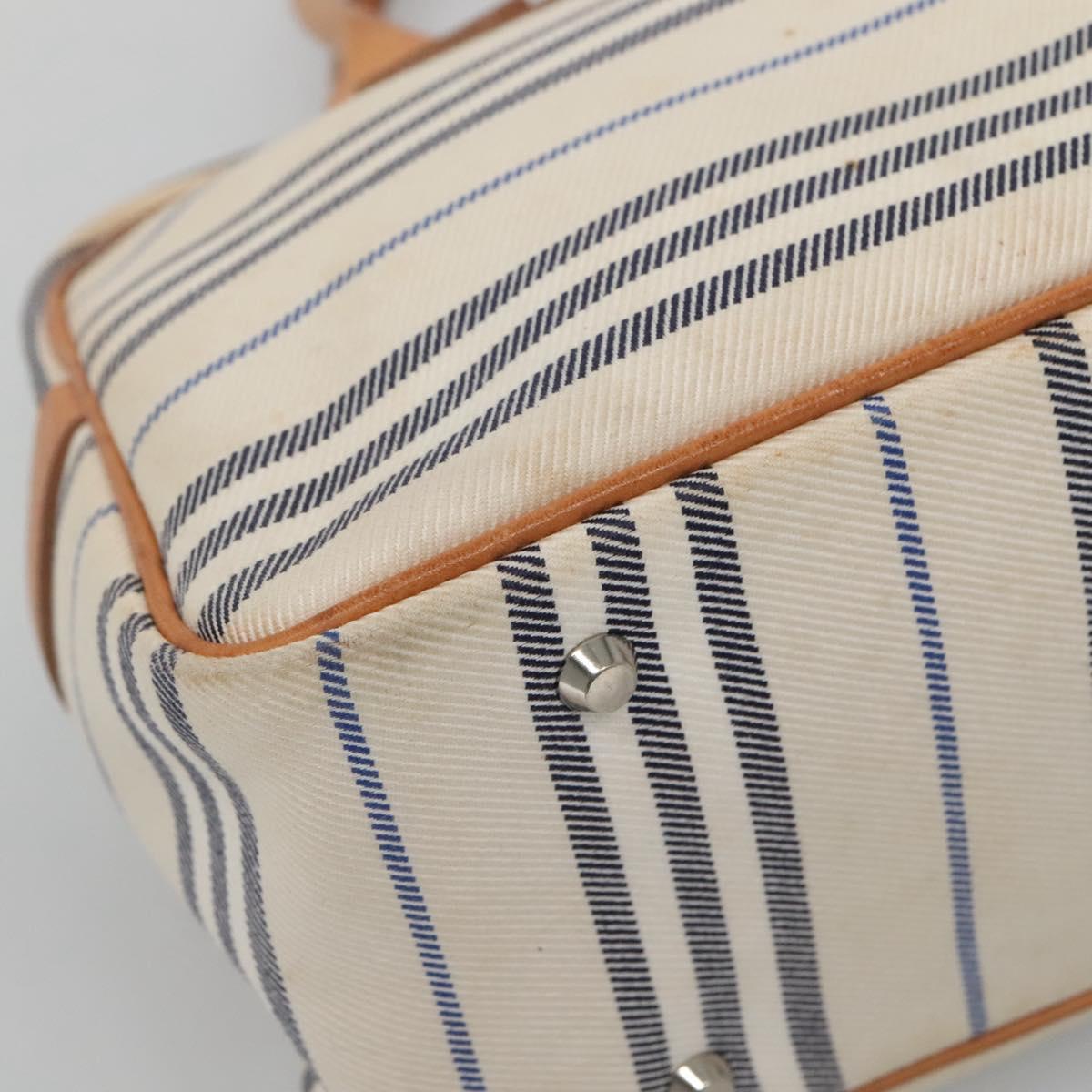 BURBERRY Hand Bag Canvas Leather White Silver Auth bs28984
