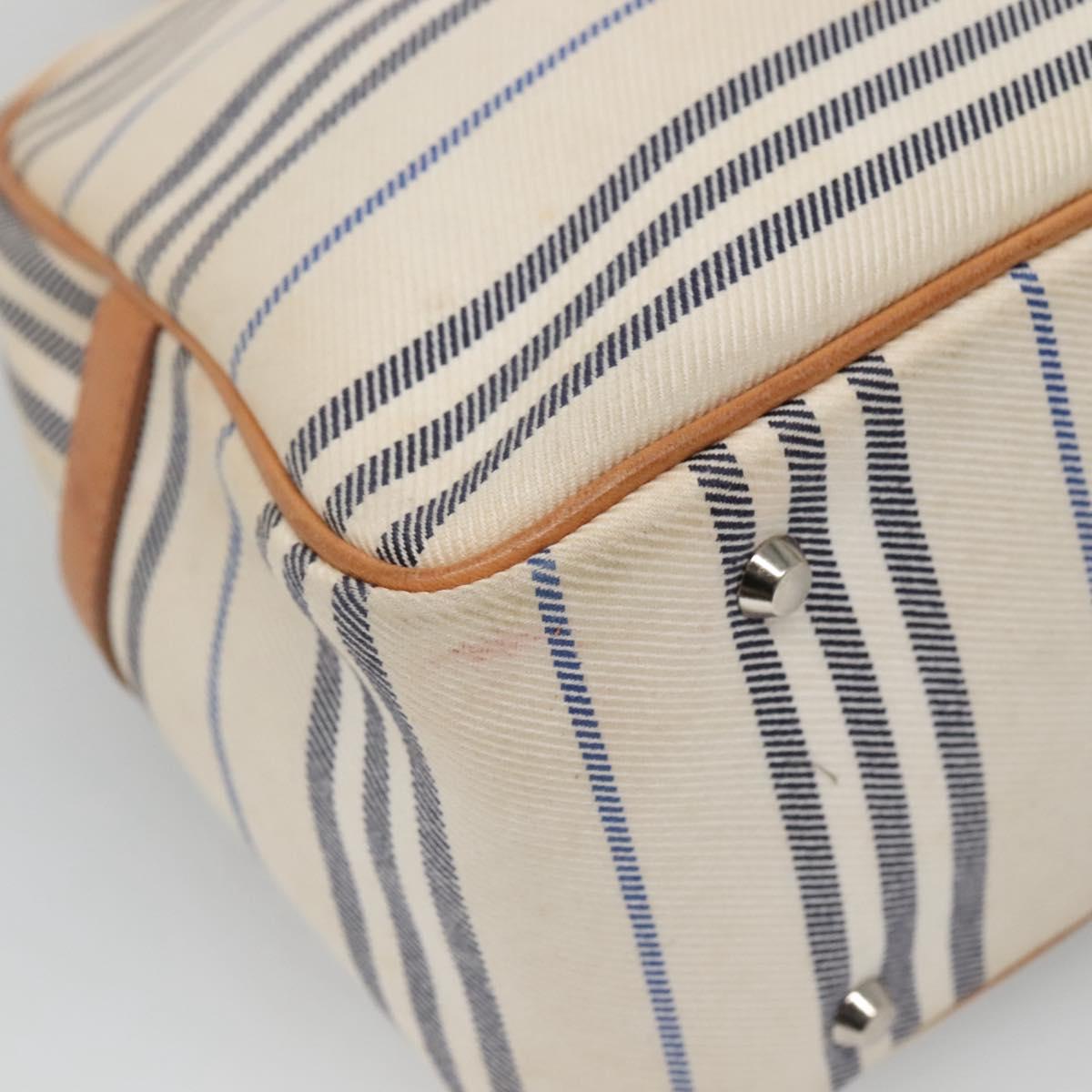 BURBERRY Hand Bag Canvas Leather White Silver Auth bs28984