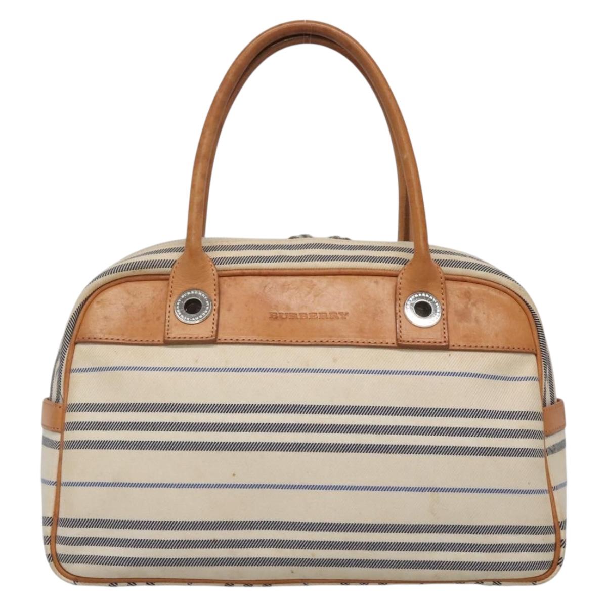 BURBERRY Hand Bag Canvas Leather White Silver Auth bs28984