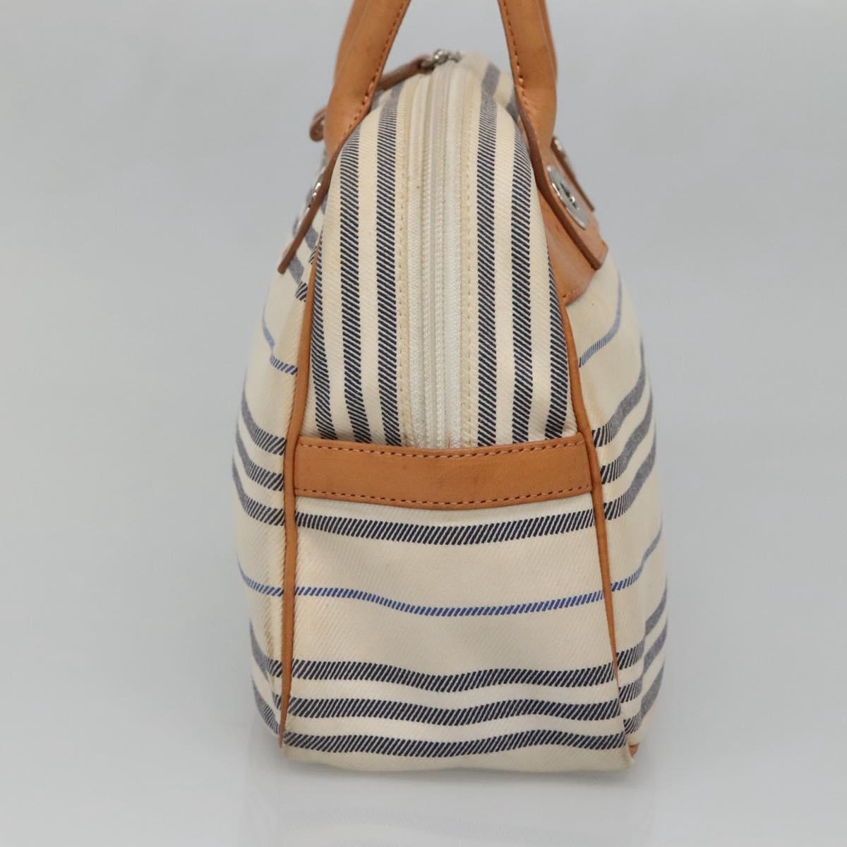 BURBERRY Hand Bag Canvas Leather White Silver Auth bs28984