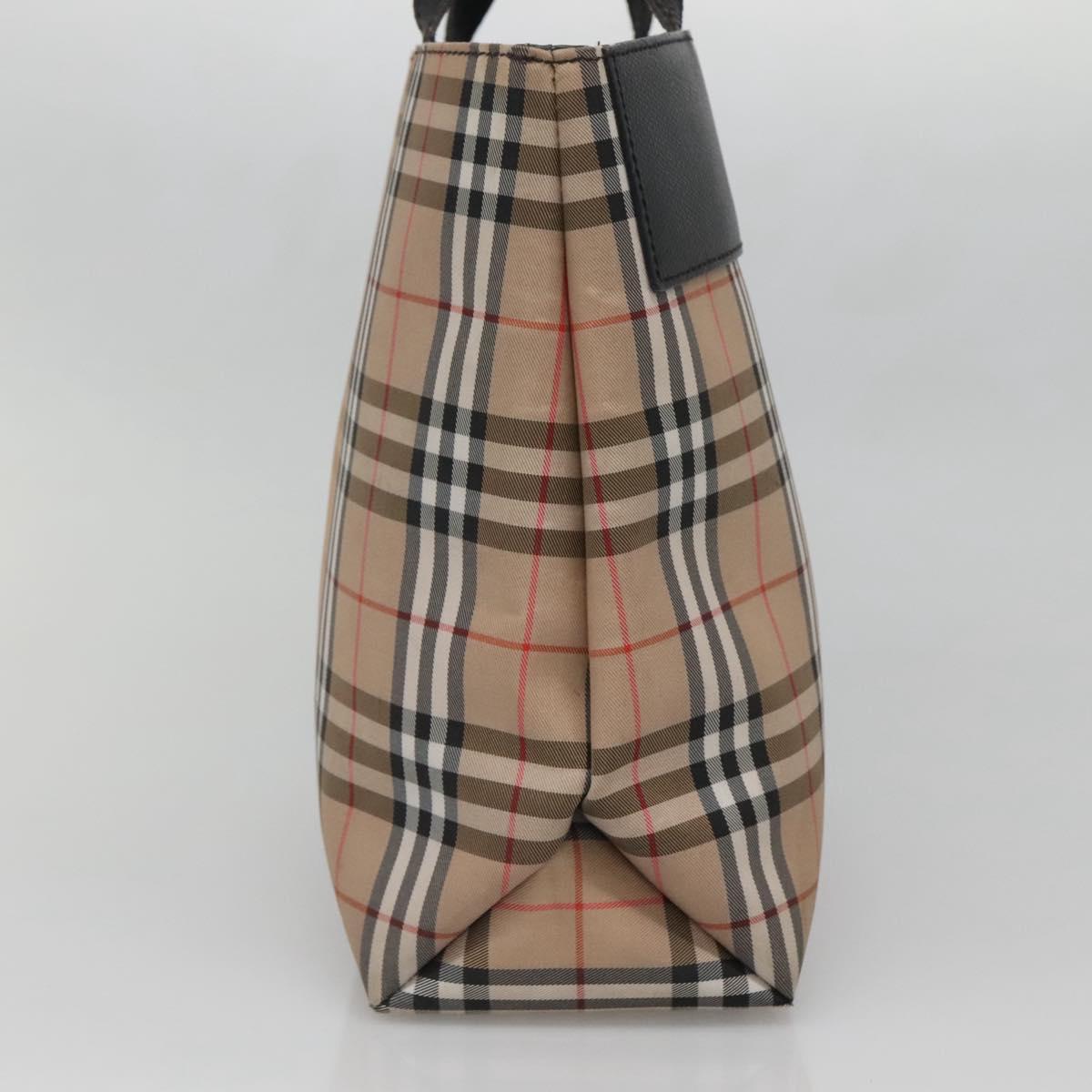BURBERRY Nova Check Hand Bag Nylon Leather Beige Silver Auth bs28988