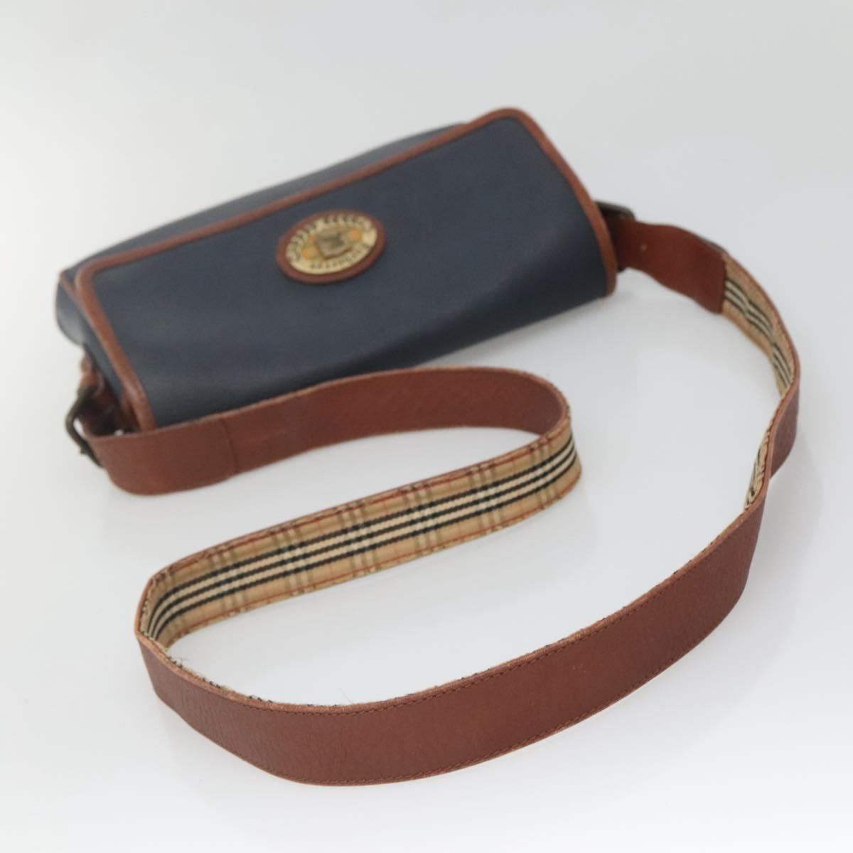 Burberrys Shoulder Bag Leather PVC Navy Gold Auth bs28989