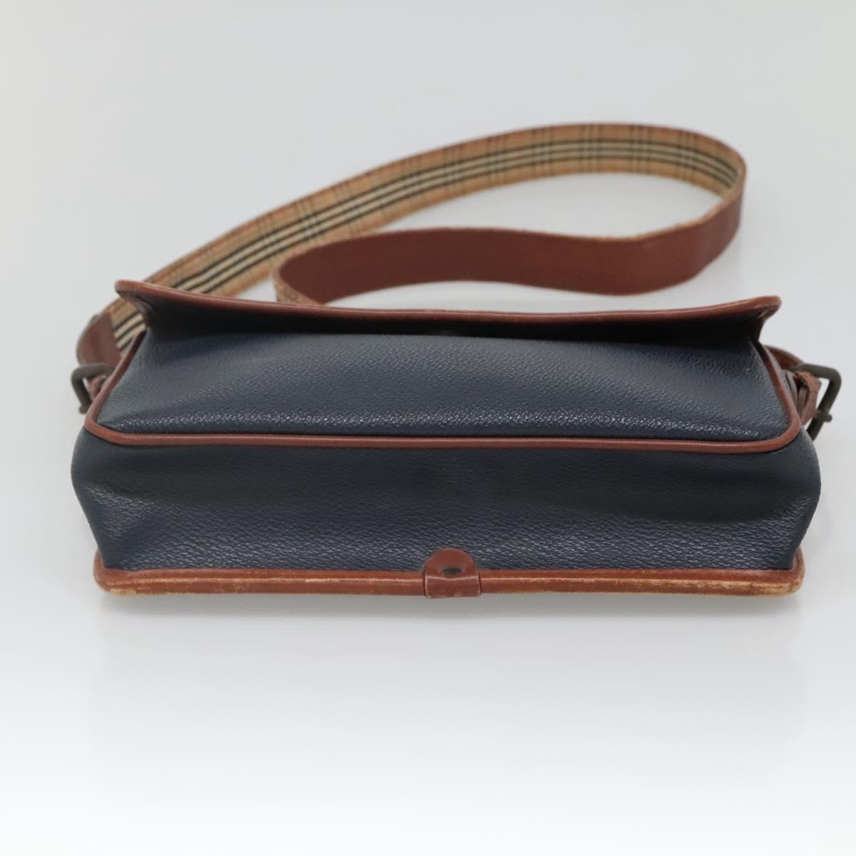 Burberrys Shoulder Bag Leather PVC Navy Gold Auth bs28989