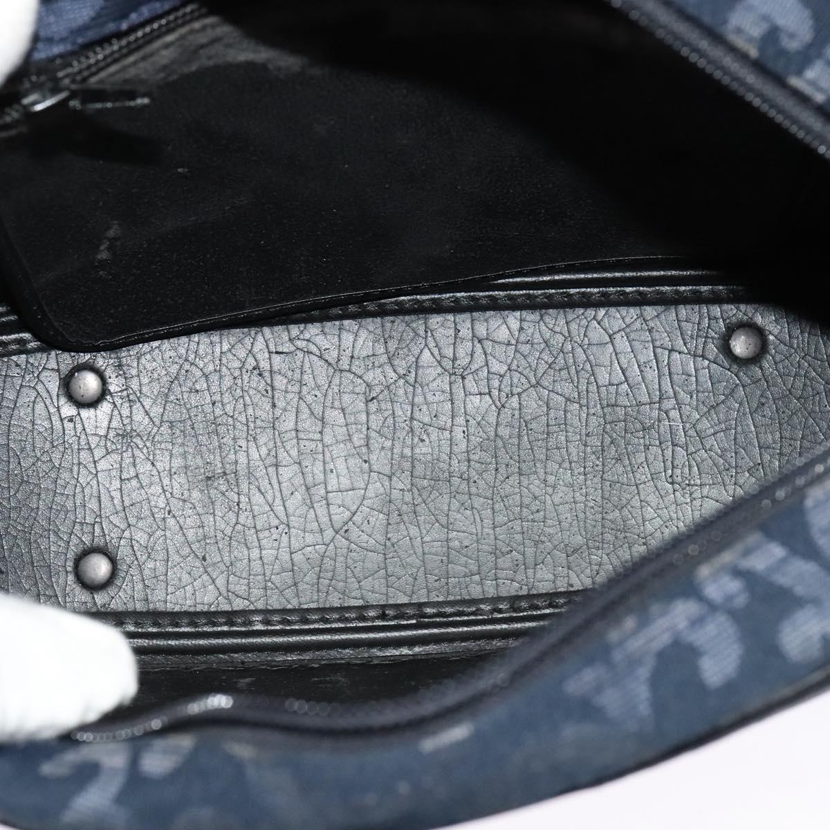 SAINT LAURENT Shoulder Bag Canvas Navy Gold Auth bs28993