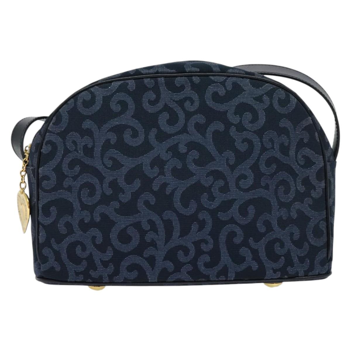 SAINT LAURENT Shoulder Bag Canvas Navy Gold Auth bs28993