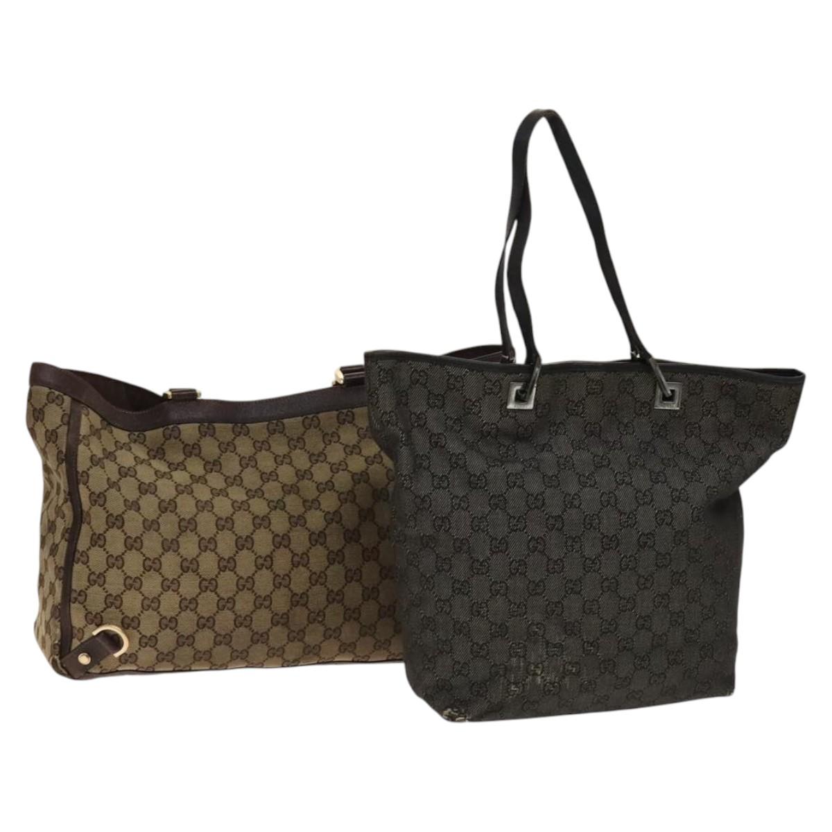 GUCCI GG Canvas Tote Bag 2Set Beige Black Auth bs28996