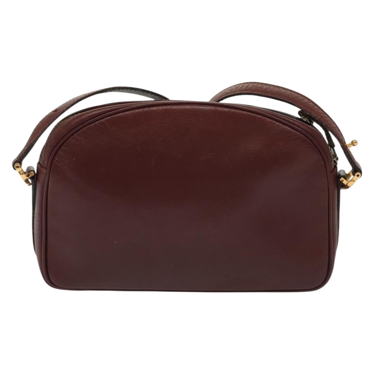 CARTIER Must Line Shoulder Bag Leather Bordeaux Gold Auth bs28999