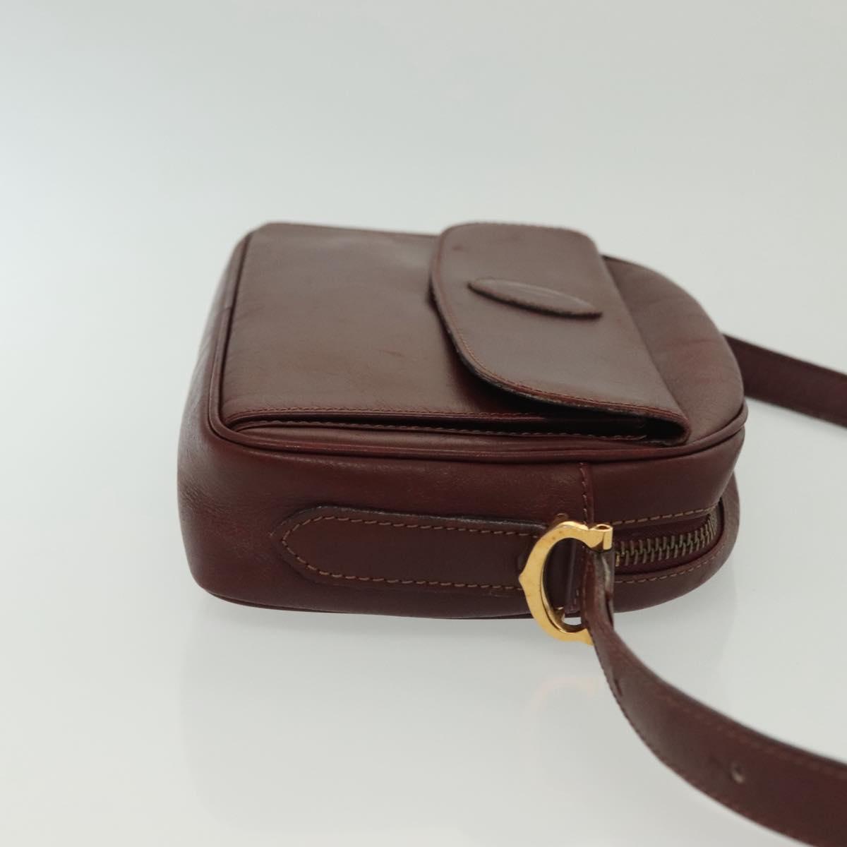 CARTIER Must Line Shoulder Bag Leather Bordeaux Gold Auth bs28999