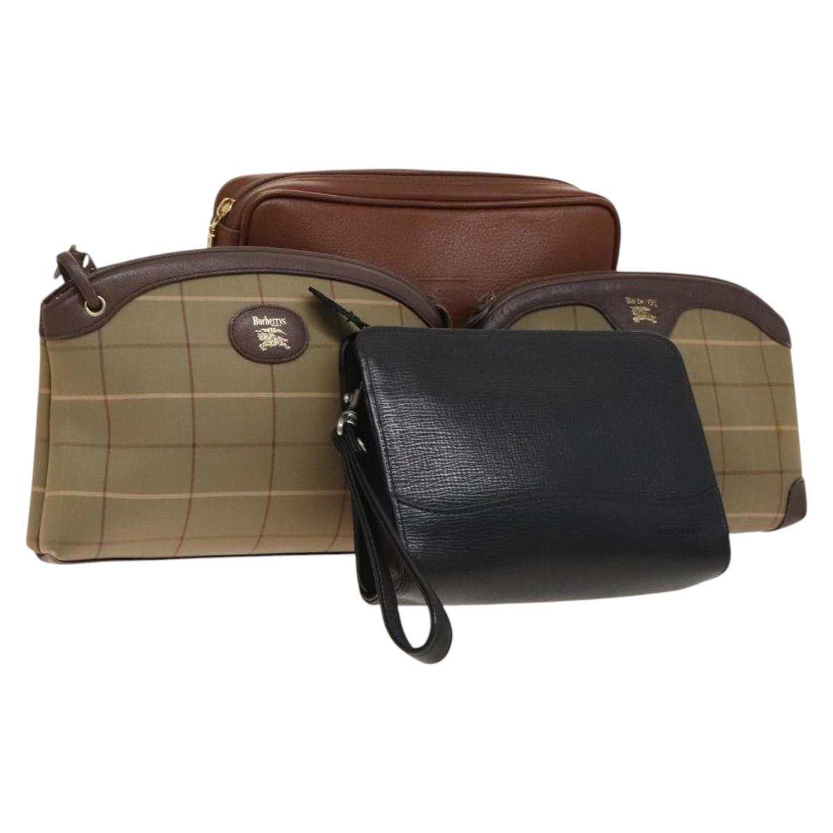 BURBERRY Clutch Bag Canvas Leather 4Set Beige Brown black Auth bs29014