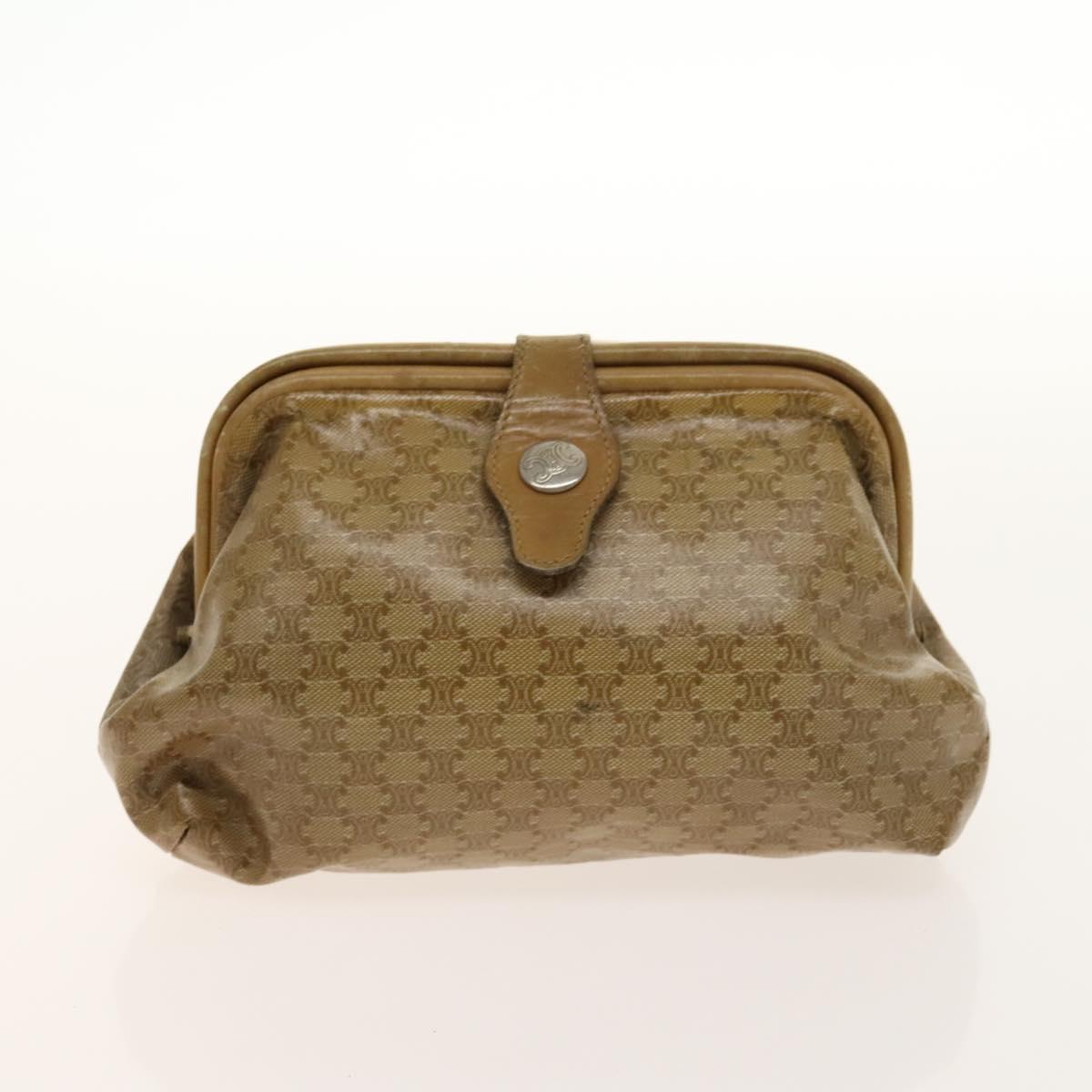 CELINE Macadam Canvas Hand Bag PVC 3Set Beige Brown gold Auth bs29016