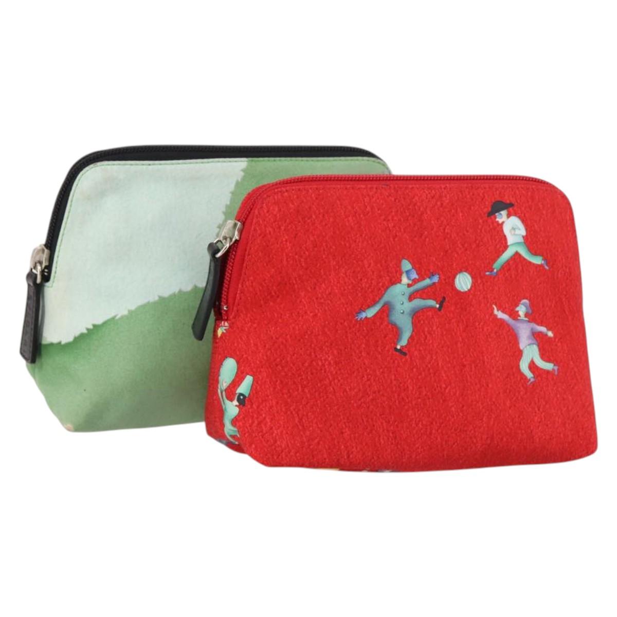BVLGARI Pouch Nylon 2Set Red Green Auth bs29017