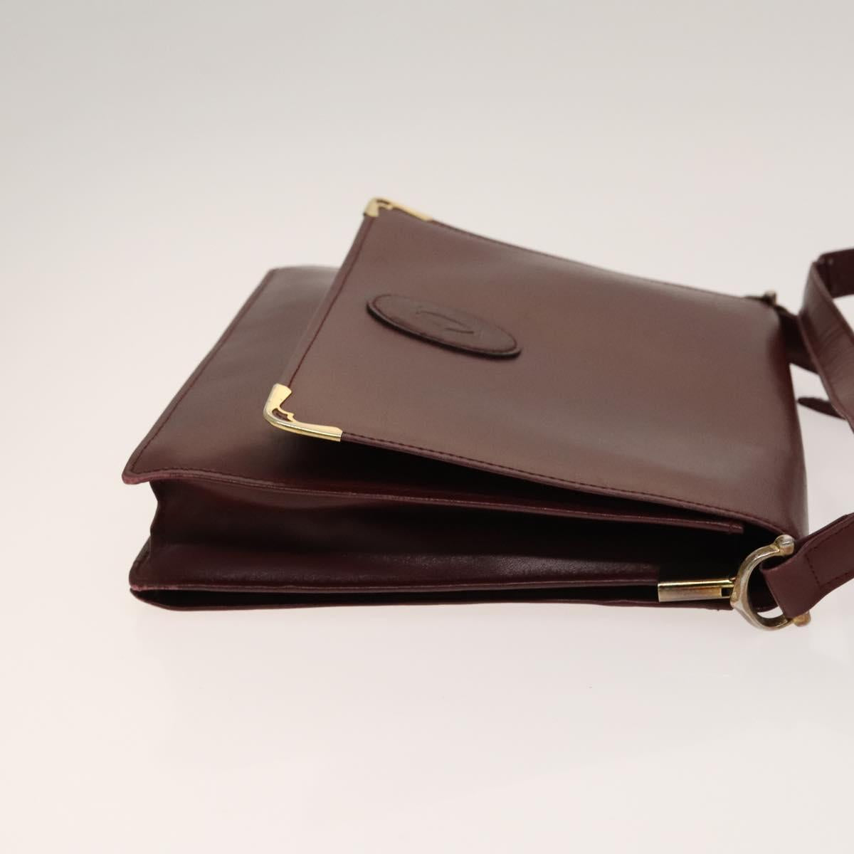 CARTIER Must Line Shoulder Bag Leather 3Set Bordeaux Gold Auth bs29019